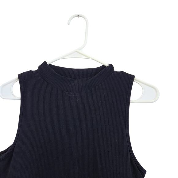 Klassy Network Black Sleeveless Knit Rib Mock Neck Tank Top Brami Shirt Size XL - Picture 2 of 5